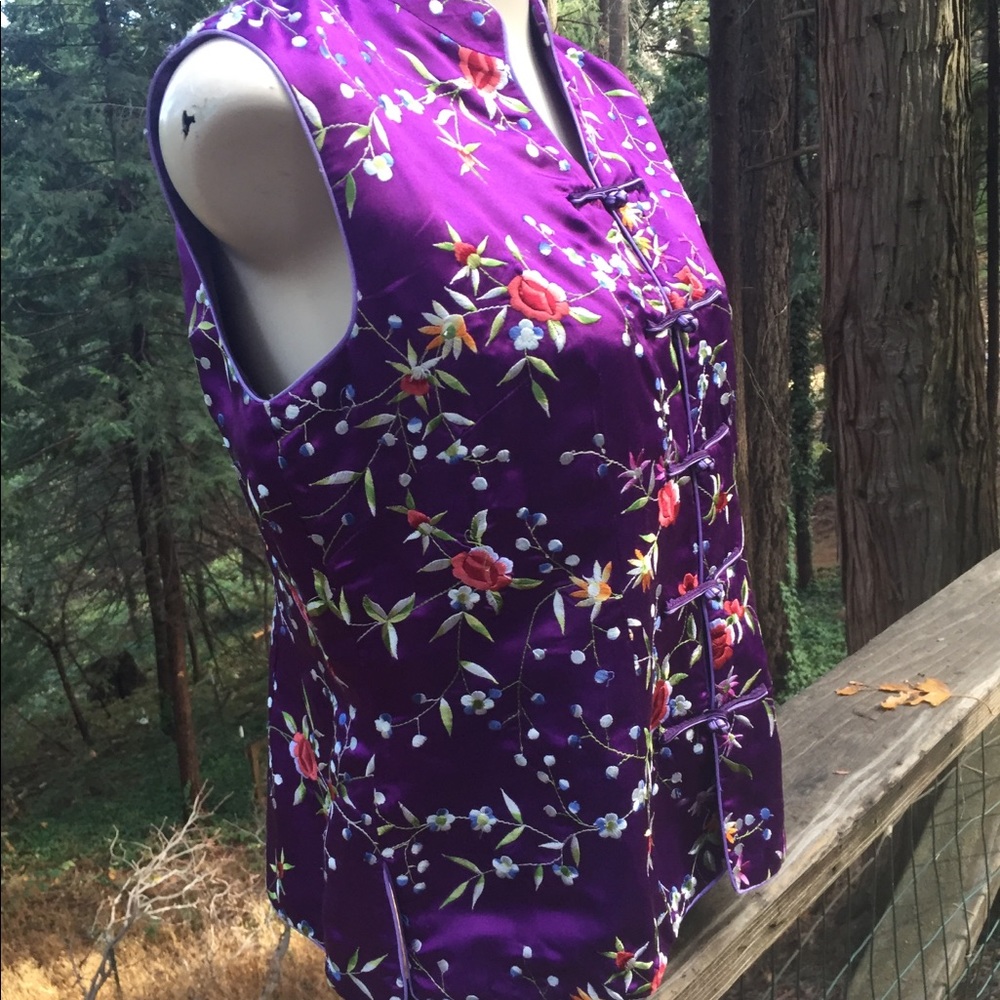 Classic mandarin style floral print purple, floral vintage vest free shipping - Picture 6 of 12